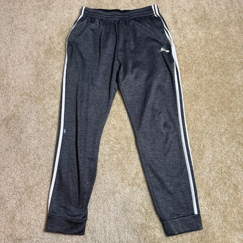 Adidas Jogger Pants Men's M Gray Heather 3 Stripe Athletic Sweatpants - Picture 1 of 8